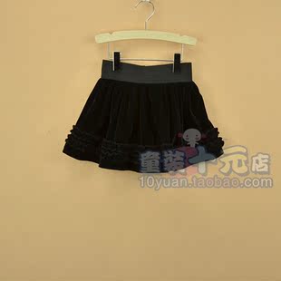  girl2girl 女童蓬蓬裙 儿童黑色短裙 木耳边蛋糕裙超短裙
