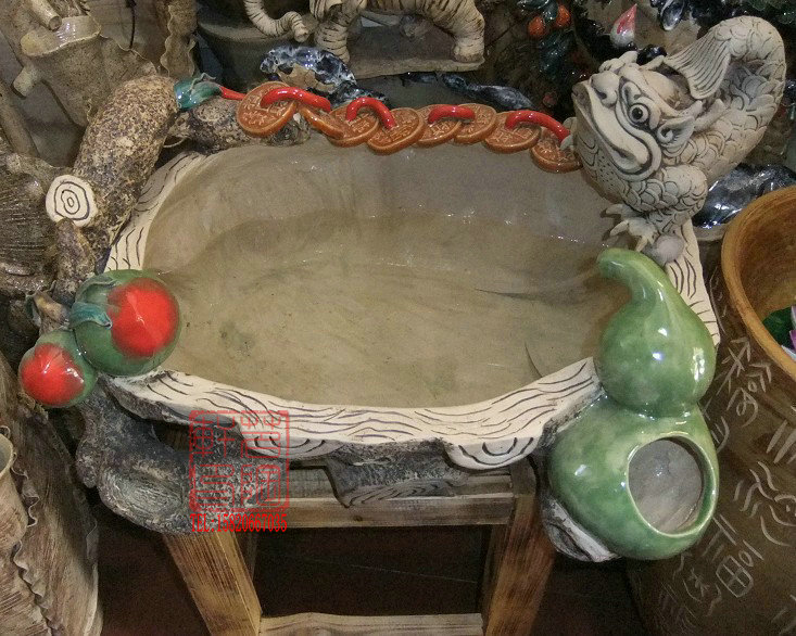 石湾陶瓷 流水喷泉 寿桃 招财蟾 招财葫芦流水盆