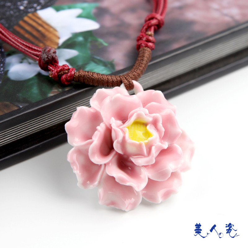 手工<span class=H>民族</span><span class=H>风</span>饰品 项链女 <span class=H>毛衣</span>链 景德镇陶瓷项链 瓷首饰 富贵牡丹