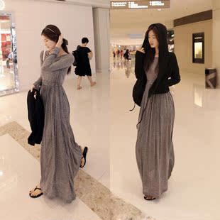  特价秋冬新款韩版针织女式装长袖修身显瘦气质长款连衣裙打底长裙