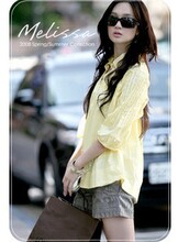 一元拍卖包邮新款 韩版女式衬衫 职业女装衬衣 黄色 中长款短袖