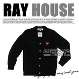 RAY HOUSE 日本川久保玲PLAY黑色单排纽针织衫开衫毛衣 黑和红心