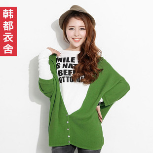  韩都衣舍韩国秋装新款女装纯色蝙蝠袖新款针织衫开衫HH1213妠