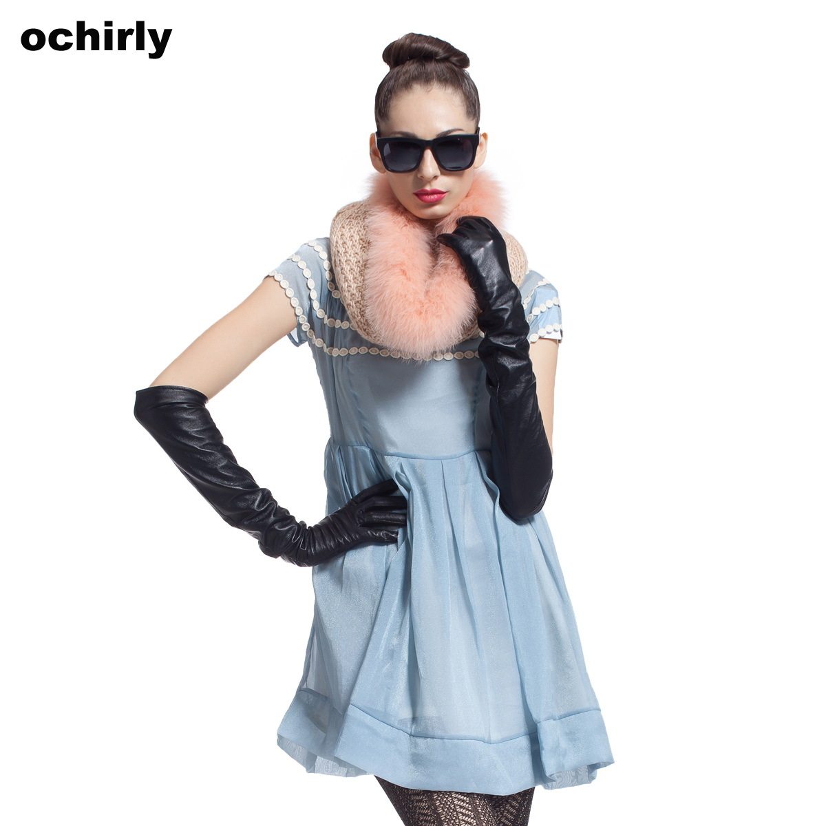 Ochirly<span class=H>欧时力</span>女装正品 2012春季新灰蓝色钩花连衣裙##