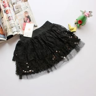  童装 儿童 半身裙 超短裙 蕾丝裙 纱裙 表演裙 闪亮珠片 黑色