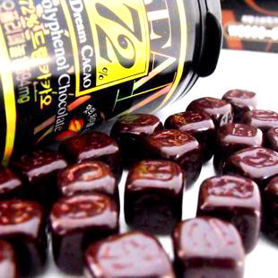  韩国进口零食小吃 lotte乐天CACAO 72%高纯度脱脂黑巧克力罐装96g