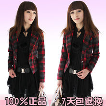 2012春装新款女装一粒扣韩版小西服修身英伦风外套大码格子小西装