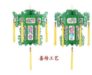  纸雕宫灯绿色四季平安 中国特色春节节日喜庆装饰元宵新年灯笼