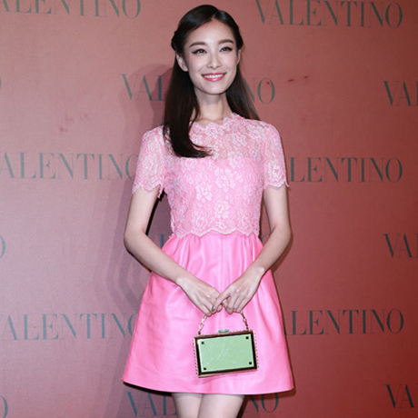 倪妮 范冰冰同款 粉色蕾丝拼接连衣裙 现货