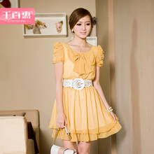 【品牌特卖】千百惠2012夏装新款 女装正品 淑女圆领雪纺连衣裙