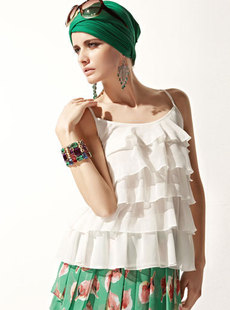 Dream Basha new solid colors of women's romantic vintage multilayer FRILLS wild strap shirt 030212204