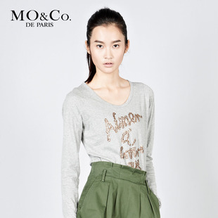 MO&Co. 摩安珂 2012春夏女装 M111TST39人工珠片字母大圆领T恤