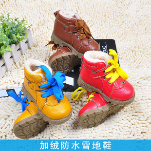  冬季儿童新款韩版棉鞋 男童pu皮鞋 女宝宝雪地靴 保暖鞋加绒鞋子