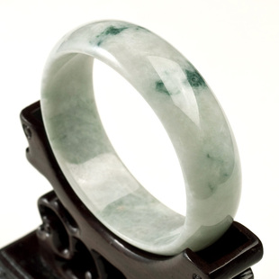  特泊丝 A货翡翠手镯浅绿飘花贵妃玉手镯冰糯种玉镯子 正品带证书