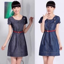 2012夏装新款正品韩版阿依莲甜美牛仔裙短裙子修身小码短袖连衣裙