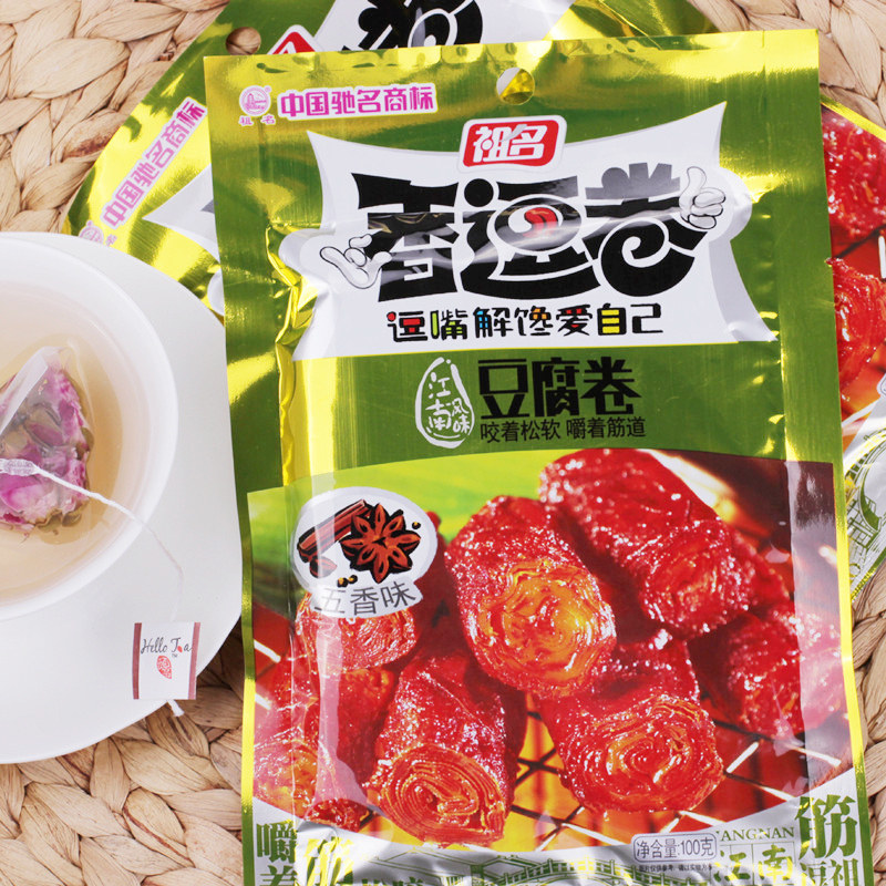 祖名豆制品 休闲零食 豆腐卷 五香味香逗卷 100g 劲道味铝箔包装