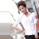 2012新款夏装韩版女装 职业装 白色衬衣女式短袖 泡泡袖 纯棉衬衫