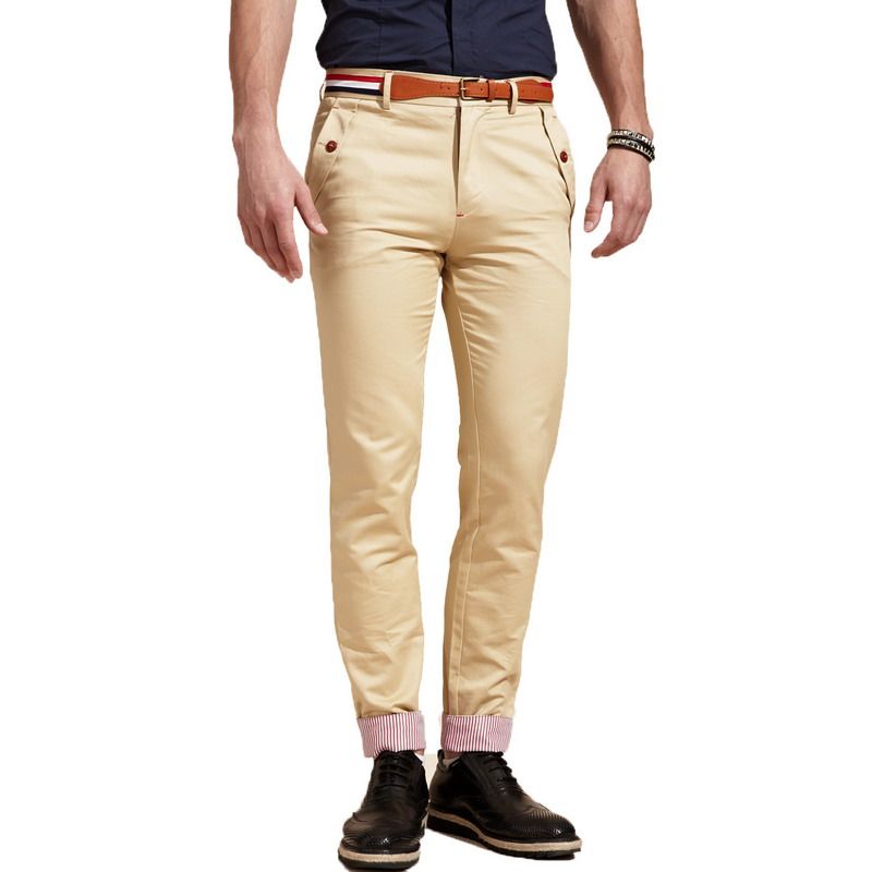 OLOMO2012夏装新品 <span class=H>男装</span>英伦时尚潮流彩色翻边百搭休闲长裤 潮