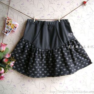  百搭款！全棉拼接可爱桃心儿童中裙宽裤头舒适型童裙超短裙半身裙