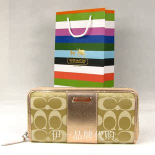  coach钱包 女士长款钱包 美国正品代购 粉金色43439经典帆布 包邮