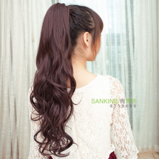 Black hair wig long curly hair girl in Pinus massoniana large waves claw clip-on ponytail wig