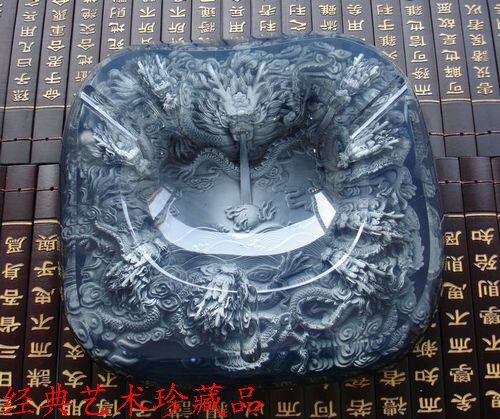 水晶浮雕九龙戏珠烟灰缸龙年新年年旦商务会议礼物高档工艺礼品