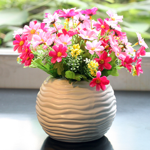  wo+仿真花澳洲菊+陶瓷花盆花艺套装家居餐桌饰品摆件现代简约包邮