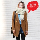 2012新款春秋装韩版女装毛呢中长款双排扣修身西服休闲大衣外套