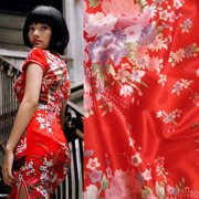 大红色中国风仿真丝布料面料，仿丝绸缎布料，旗袍和服汉服制服