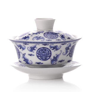  艺福堂陶瓷茶具 茶碗-功夫茶具/五福临门 景德镇陶瓷盖碗 三才碗