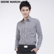 DEERE MARCHI迪尔.马奇简约休闲细方格纯棉长袖男士衬衫DM522