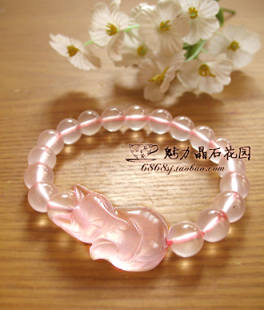  正品防小三 旺桃花人缘 冰种星光粉晶粉晶狐狸手链 天然水晶手链