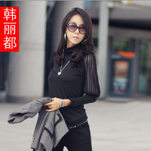 韩丽都 2012春装 新款女装 韩版时尚性感高领灯笼袖宽松T恤91010