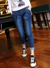 2012春装新品 韩版堆褶造型 超爱舒适修身大码哈伦牛仔裤女裤