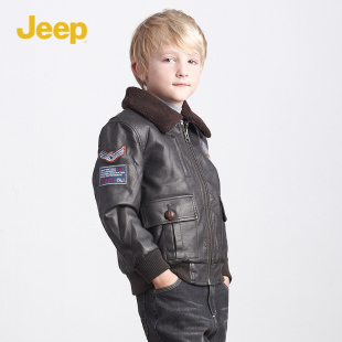  jeep男童秋冬皮衣童装男大童儿童铺棉外套毛领保暖休闲加厚夹克