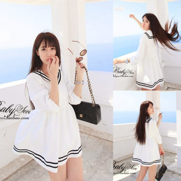 2014<em>夏装</em>新款<em>少女</em>海军风小清新<em>连衣裙</em>子韩版
