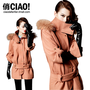  CIAO!俏 秋冬装新款女装时尚毛领加厚毛呢外套 毛呢大衣女款