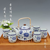 景德镇陶瓷正品7头提梁家用大茶具套装组合-青瓷牡丹特价35元
