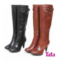 热销专柜正品Tata他她09冬新款棕黑色牛皮女长靴子FUS84D