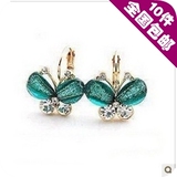 AQ0428 韩国饰品 日韩版耳环 树脂翅膀闪亮钻金色蝴蝶结耳环 耳饰