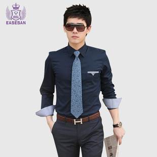  春装潮男式衬衫长袖 男士日韩版修身个性口袋休闲衬衣 男爆款