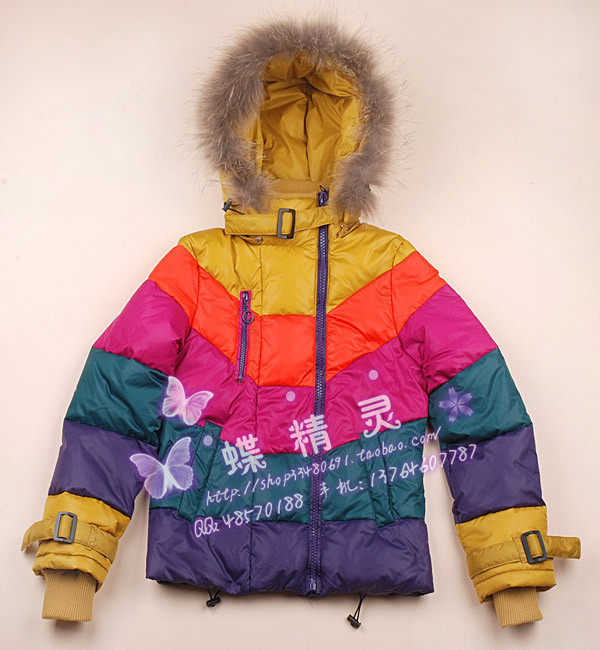  ONLY短款拼色五彩 羽绒服白鸭绒