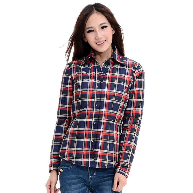 格子衬衣 女 长袖 新款羽绒衬衫羽绒内胆 短款羽绒服女正品潮