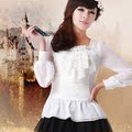 2012古艾思春新款韩版蕾丝女装雪纺长袖甜美淑女娃娃衫衬衫996