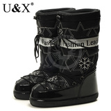 UX正品 系带漆皮防水高筒橡胶底 防滑雪地靴 太空靴女 清仓厚底
