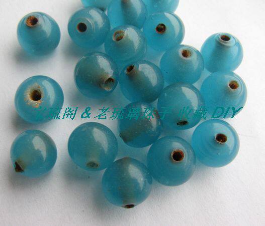 宝琉阁& 较老 纯手工 半透明蓝色老琉璃珠子 10mm