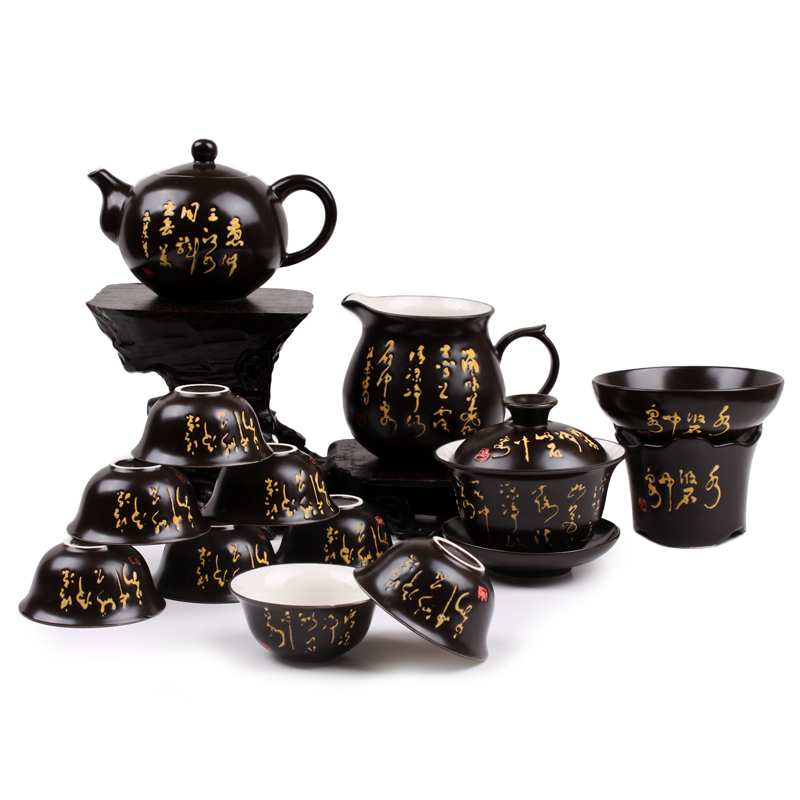 瓷牌茗整套陶瓷功夫茶具套装家用茶壶茶杯黑古诗红金龙婚庆礼品在类目 餐饮具, 茶具, 功夫茶具中 - 来自Buy2taobao.com提供专业的淘宝代购服务