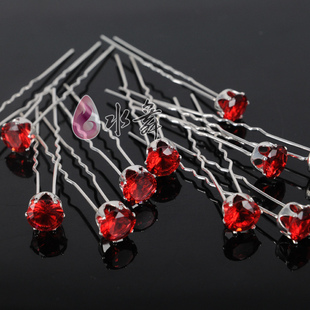  春夏新 克拉钻新娘古典发簪簪子头饰 水钻饰品结婚配饰红色/白色