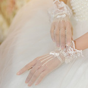 婚纱配饰短款蕾丝，手套白色黑色蝴蝶结网眼，结婚新娘手套