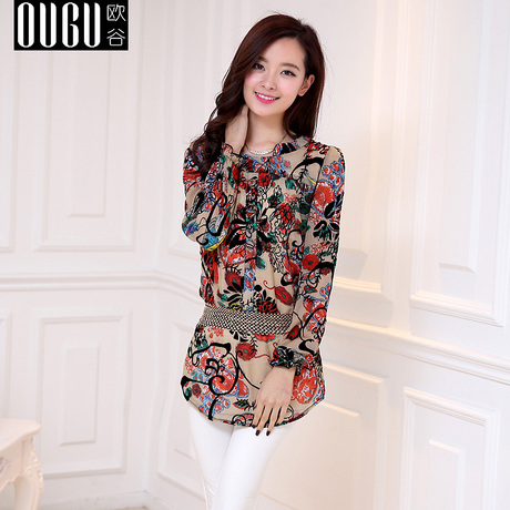 品牌女装韩版<em>女士</em>碎花衬衫<em>春秋</em>装雪纺<em>打底衫</em>女
